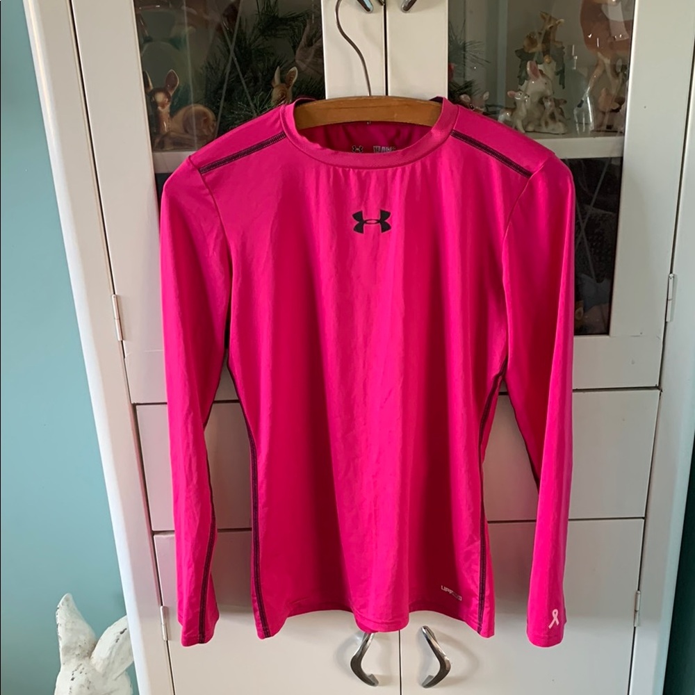 Under Armour Breast Cancer Pink Long Sleeve Shirt youth sz XL euc